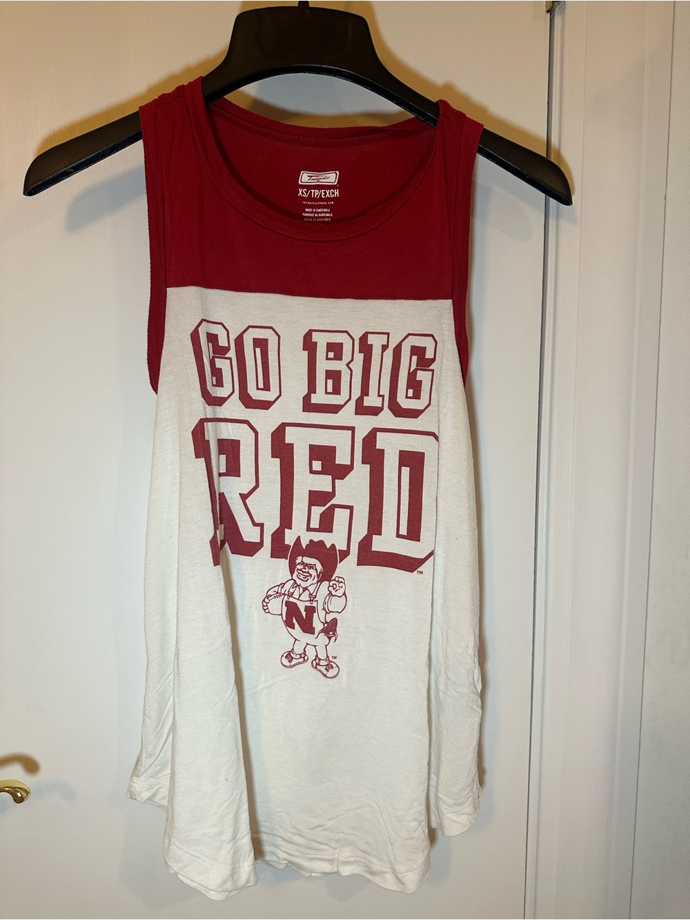 red and white Nebraska Cornhuskers tank top Go Big Red" Herbie Husker graphic XS